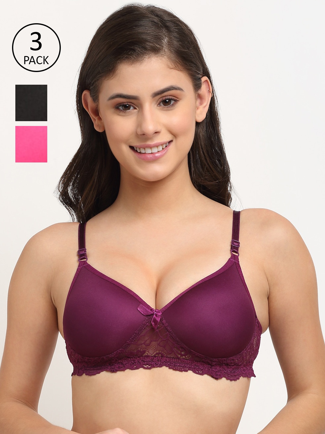 

Friskers Black & Pink Pack of 3 Bra Lightly Padded
