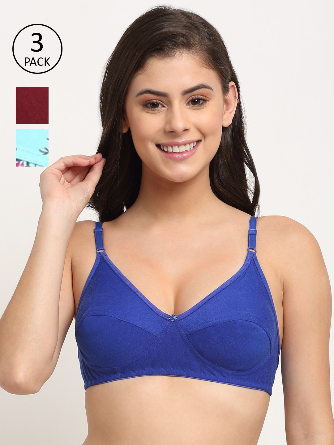 

Friskers Pack Of 3 Non Padded Bra O-312-14-313-20-314-05-30, Maroon