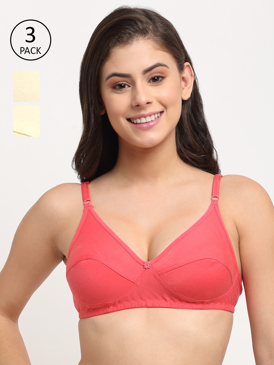 

Friskers Pack Of 3 Beige & Orange Bras