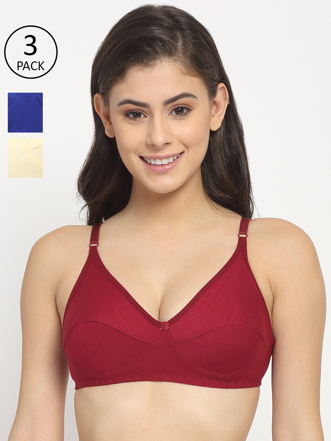 

Friskers Pack of 3 Cotton Balconette Bras, Blue