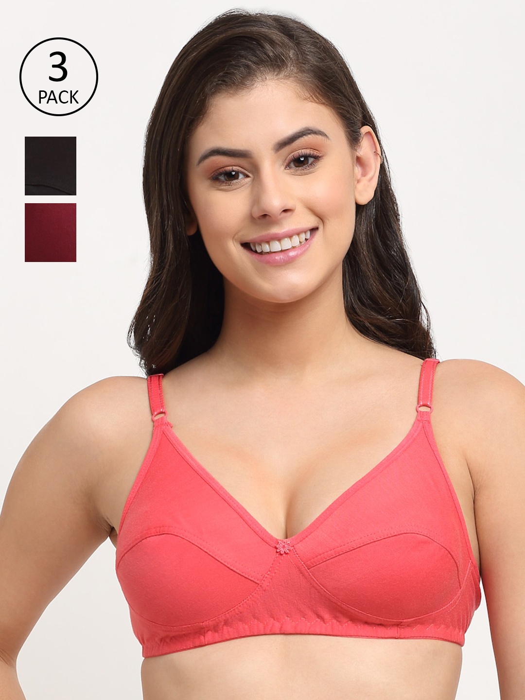 

Friskers Women Pack Of 3 Non Padded Balconette Bra, Maroon