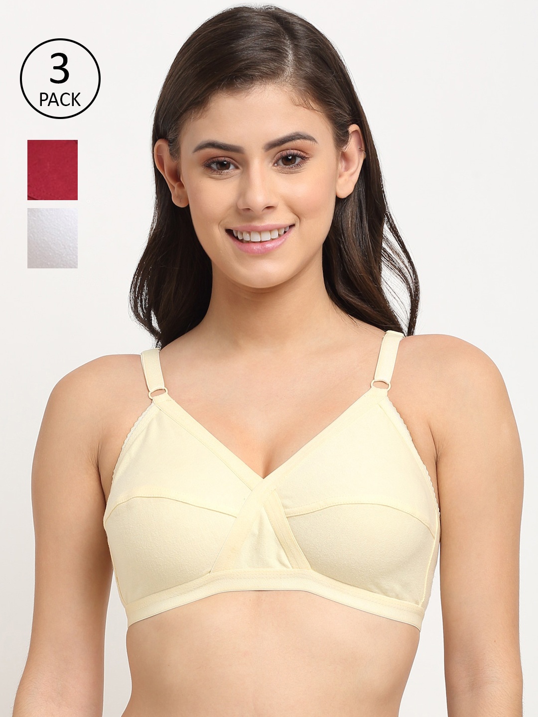 

Friskers Pack Of 3 Cotton Balconette Bras, Beige
