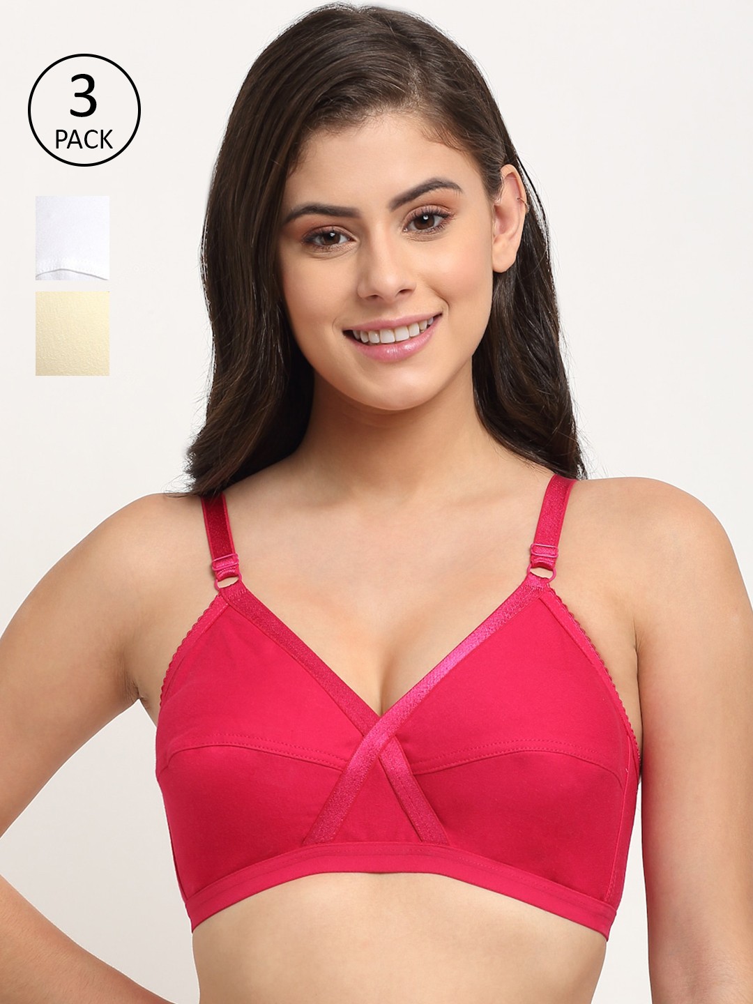 

Friskers Beige & Orange Pack of 3 Bra