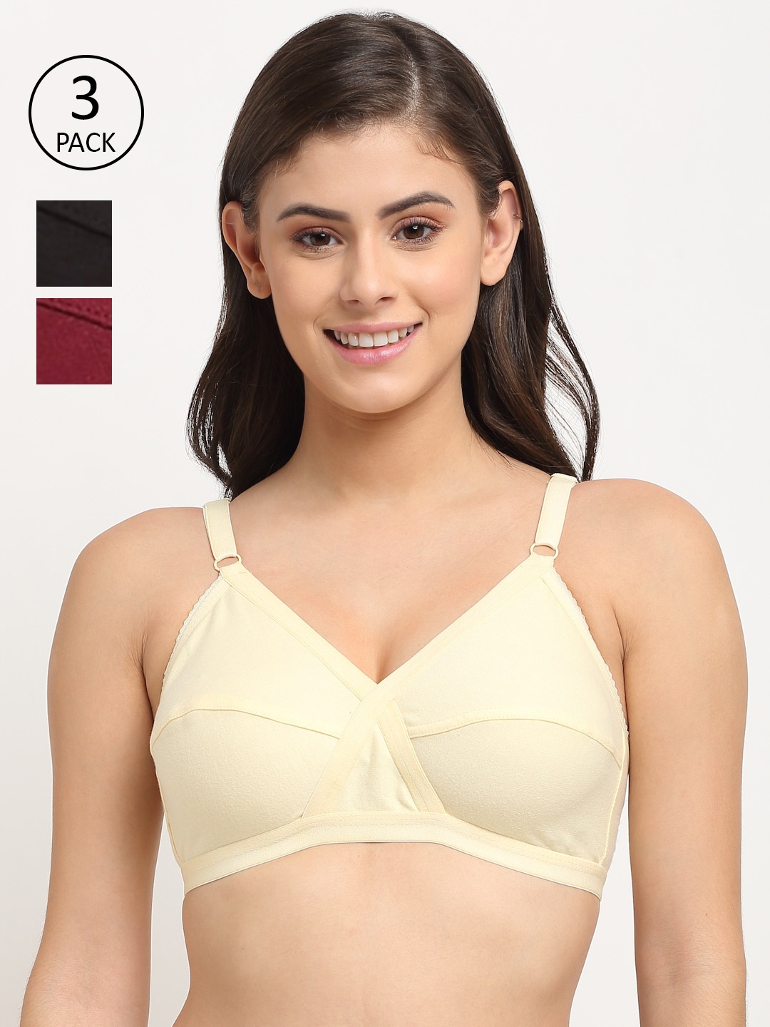 

Friskers Beige & Maroon Pack of 3 Bra