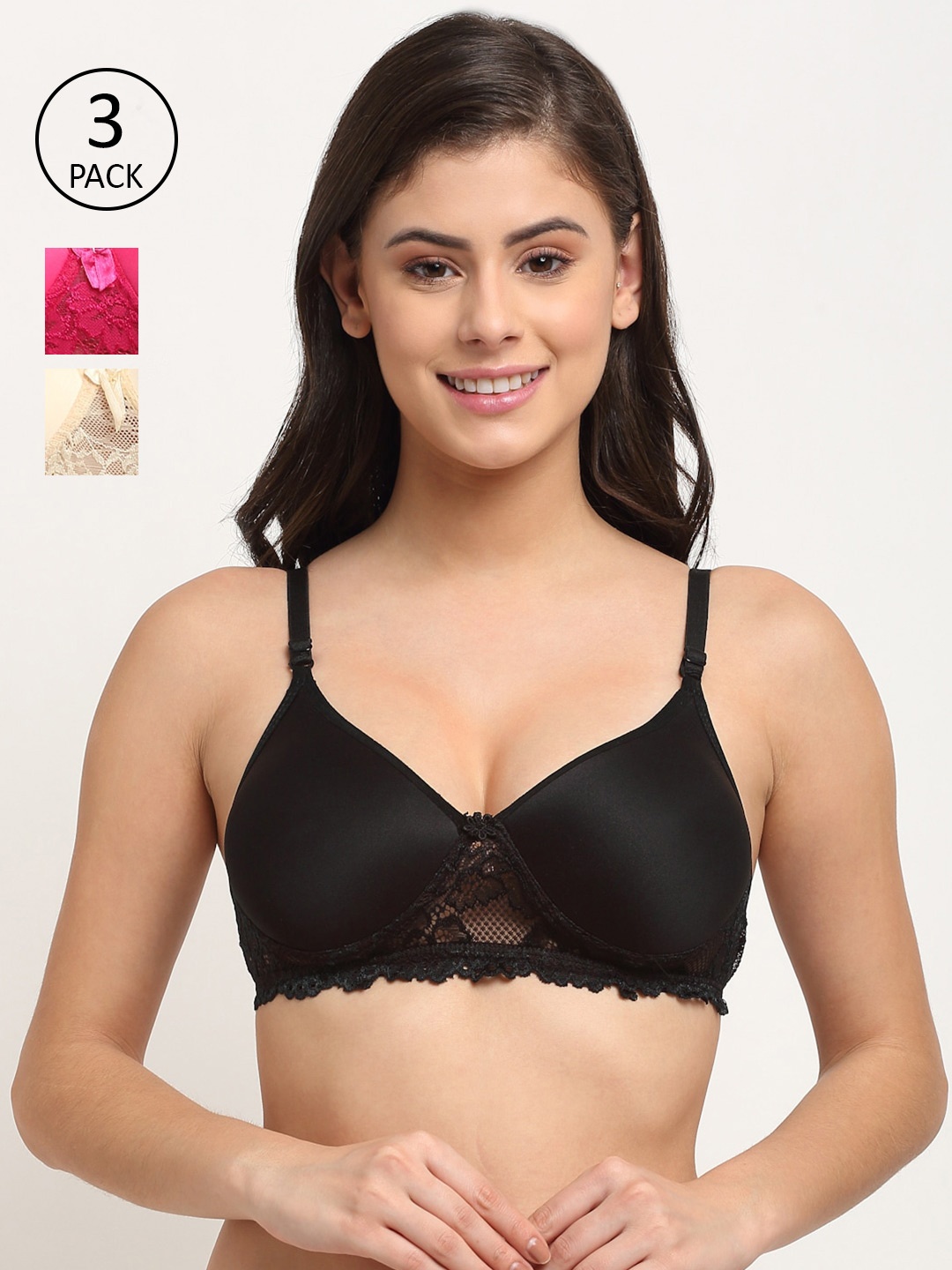 

Friskers Pack of 3 Bra Lightly Padded, Black