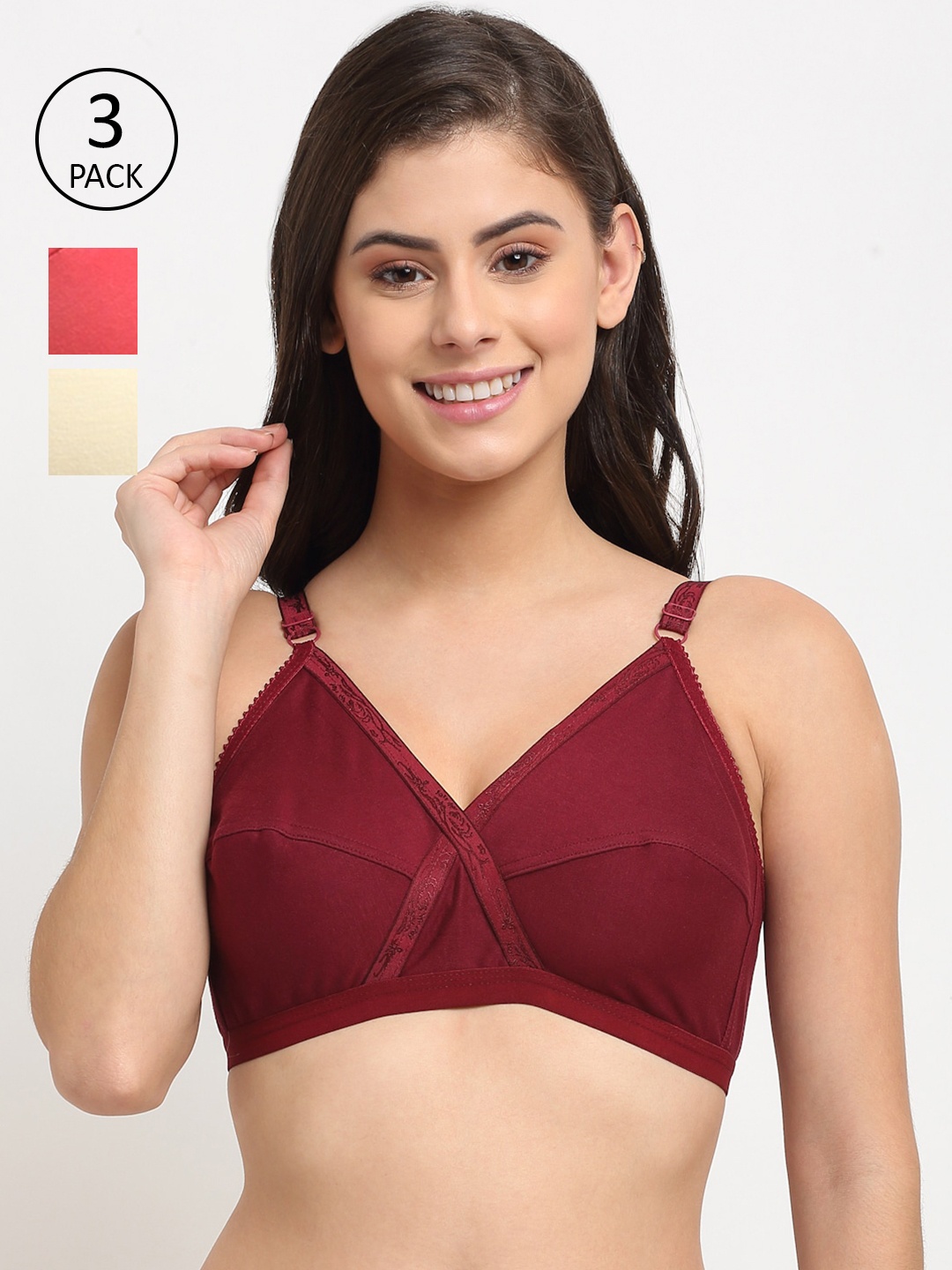 

Friskers Pack Of 3 Balconette Bra, Maroon