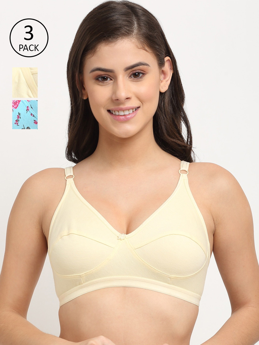 

Friskers Beige & Blue Pack of 3 Bra