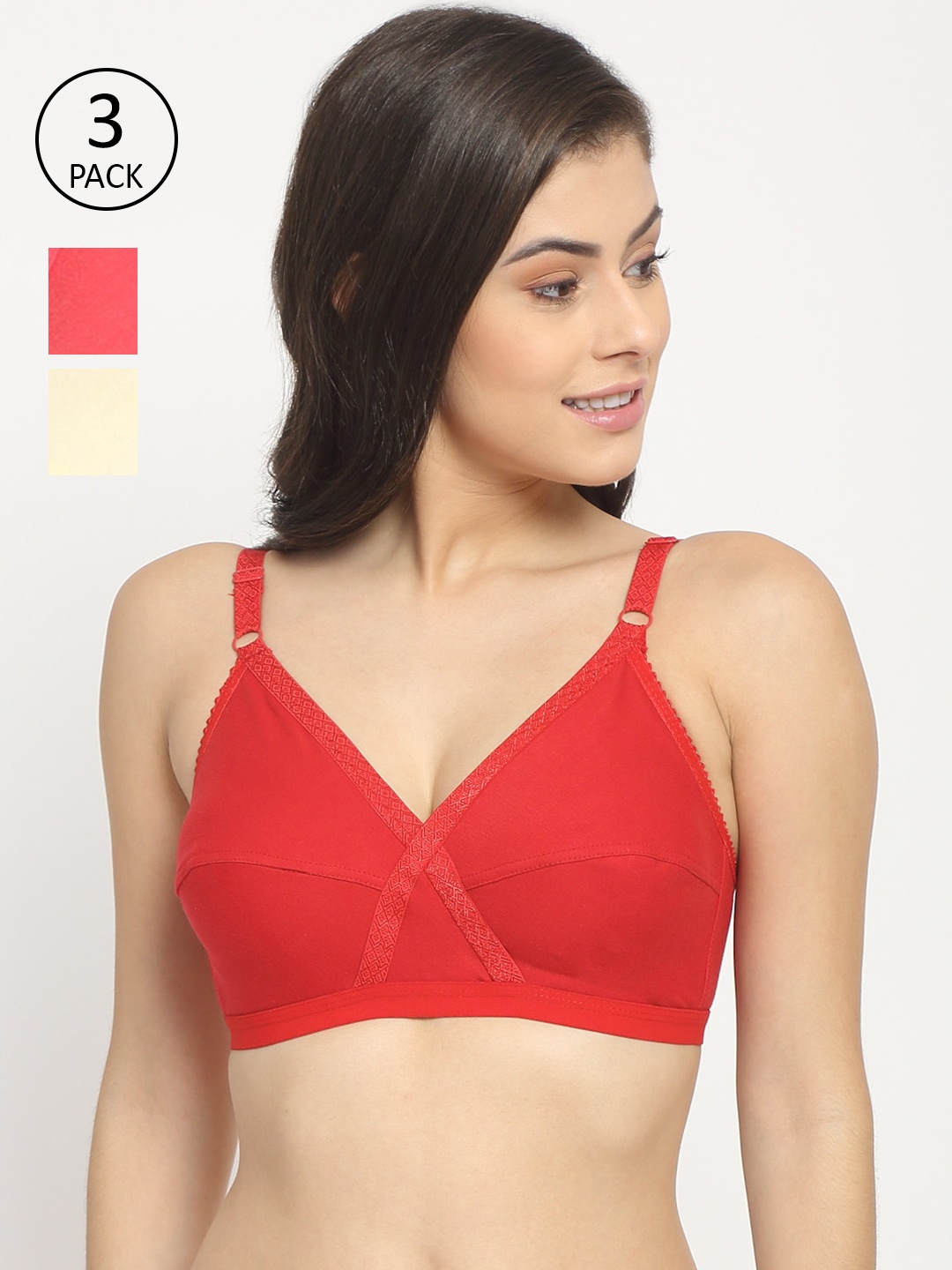 

Friskers Pack Of 3 Non Padded Everyday Bras O-312-03-314-08-318-09-30, Red