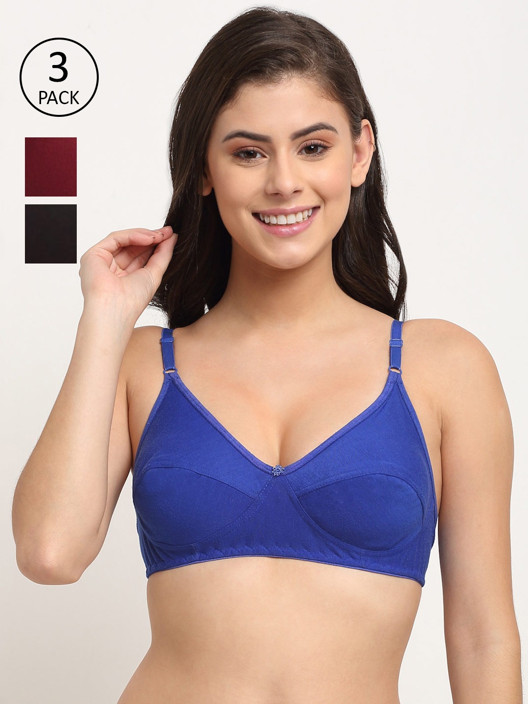 

Friskers Pack Of 3 Maroon & Blue Non-Padded Cotton Bra O-312-14-314-05-318-01-30