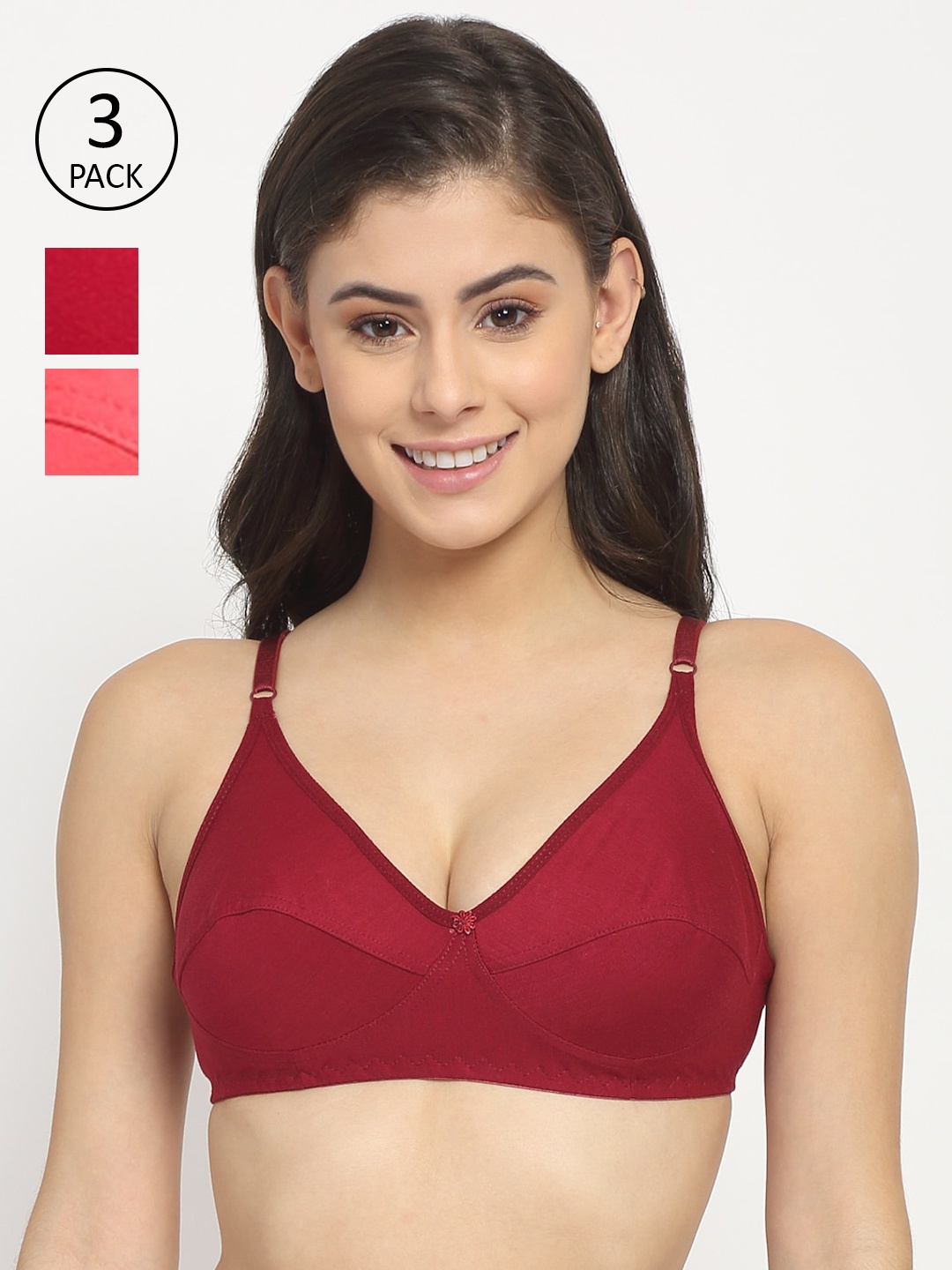 

Friskers Pack of 3 Cotton Bra O-312-15-314-08-314-14-30, Coral