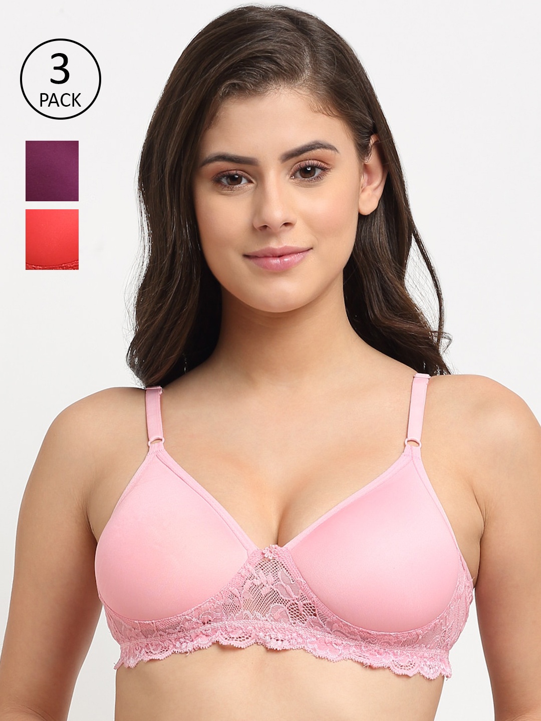 

Friskers Pink & Purple Pack Of 3 Cotton Bra Lightly Padded