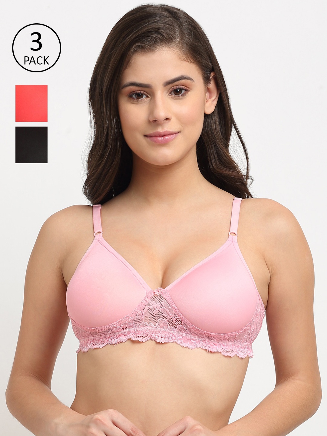

Friskers Black & Red Pack of 3 Bra Lightly Padded