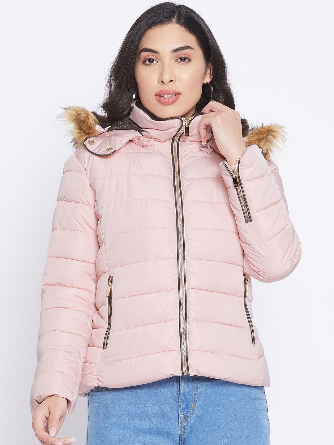 

Madame Women Peach-Coloured Lightweight Parka Jacket