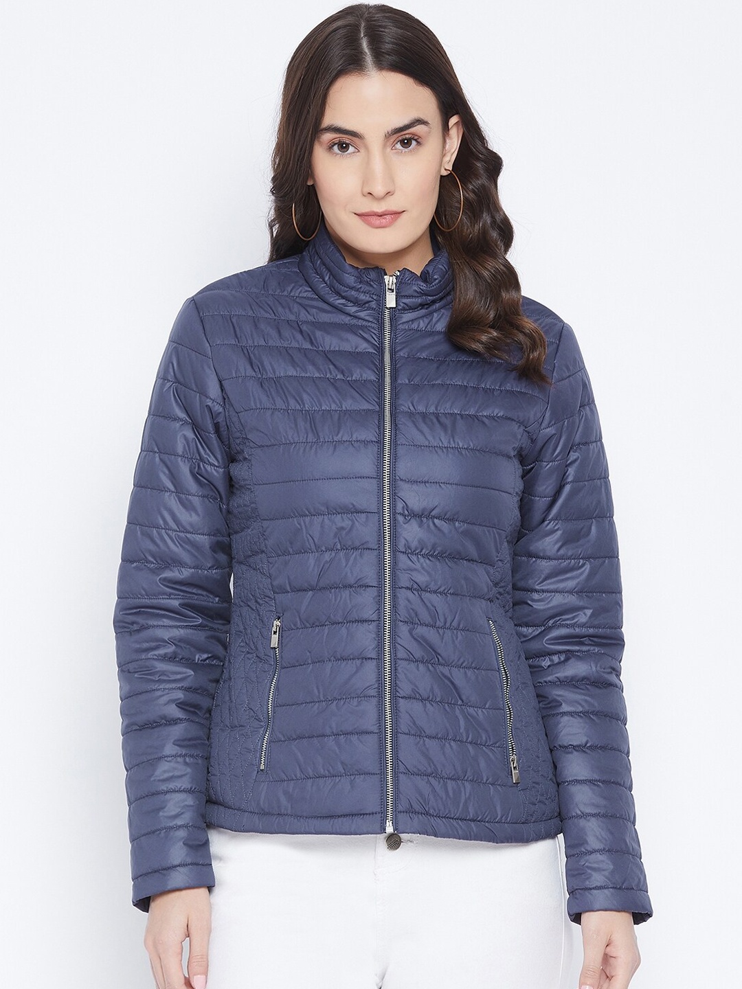 

Madame Women Navy Blue Lightweight Quilted Jacket