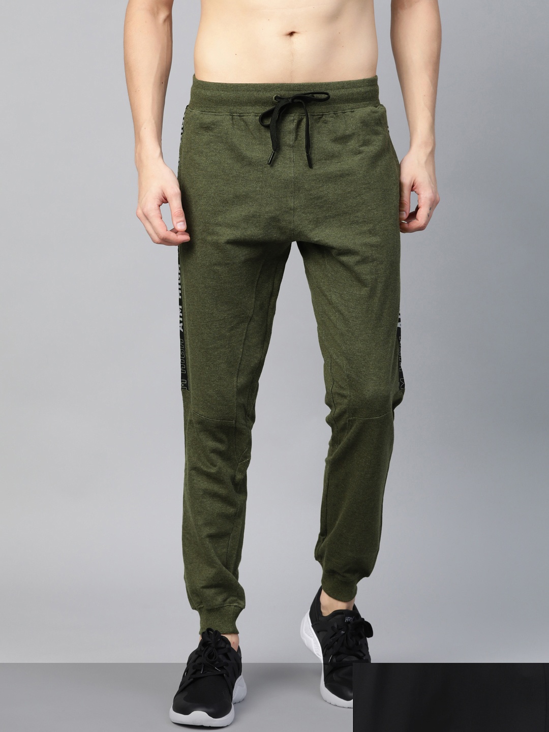 

HRX by Hrithik Roshan Men Pack Of 2 Black & Green Melange Solid Joggers, Olive