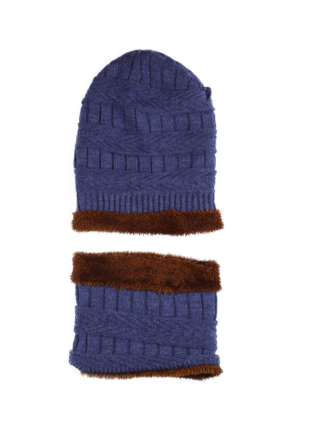 

Bharatasya Men Blue Beanie With Neck Scarf