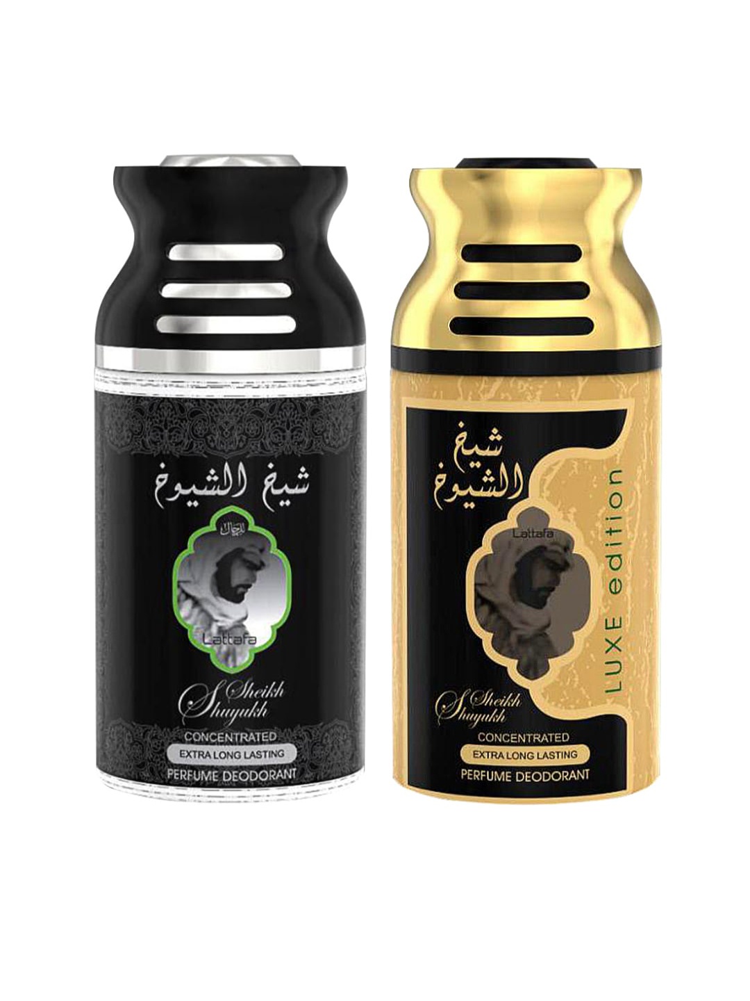 

Lattafa Pack Of 2 Sheik Al Suyukh & Sheik Al Shuyukh Luxe Edition Deodorant Body Spray, Black