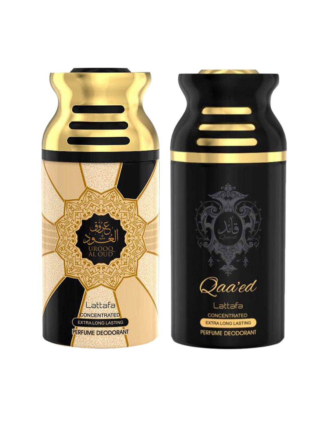

Lattafa Set Of 2 Gold Urooq Al Oud & Qaeed Perfumed Deodorant 250 Ml