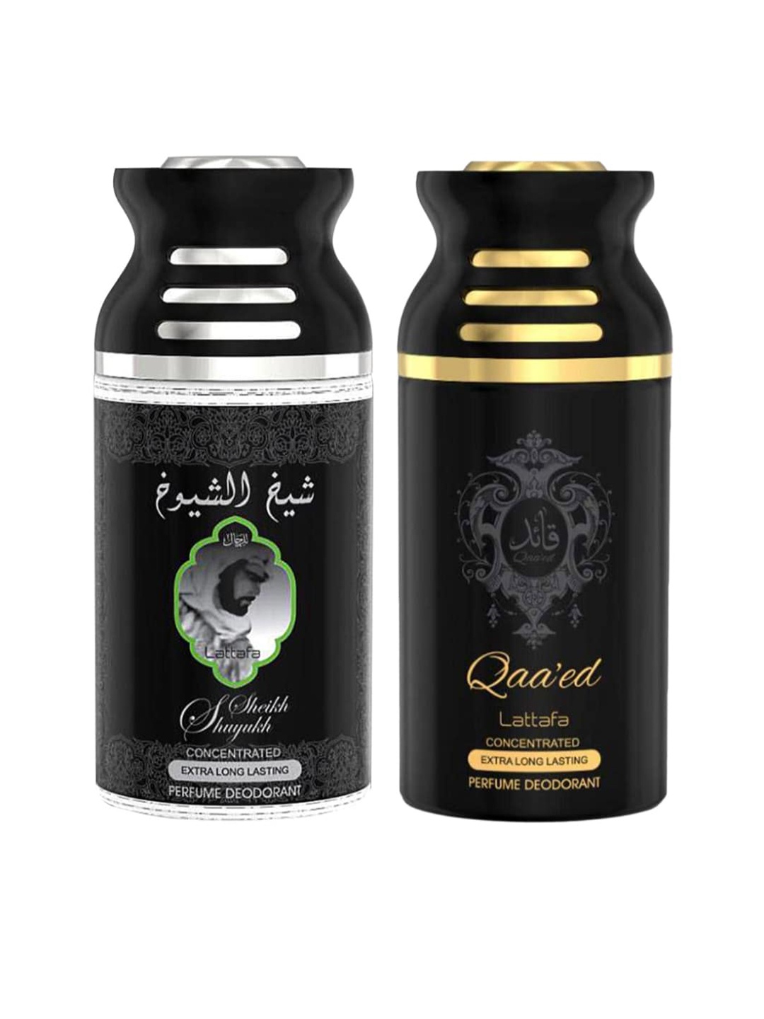 

Lattafa Set of 2 Sheik Al Suyukh & Qaeed Perfumed Deodorant Body Spray, Black