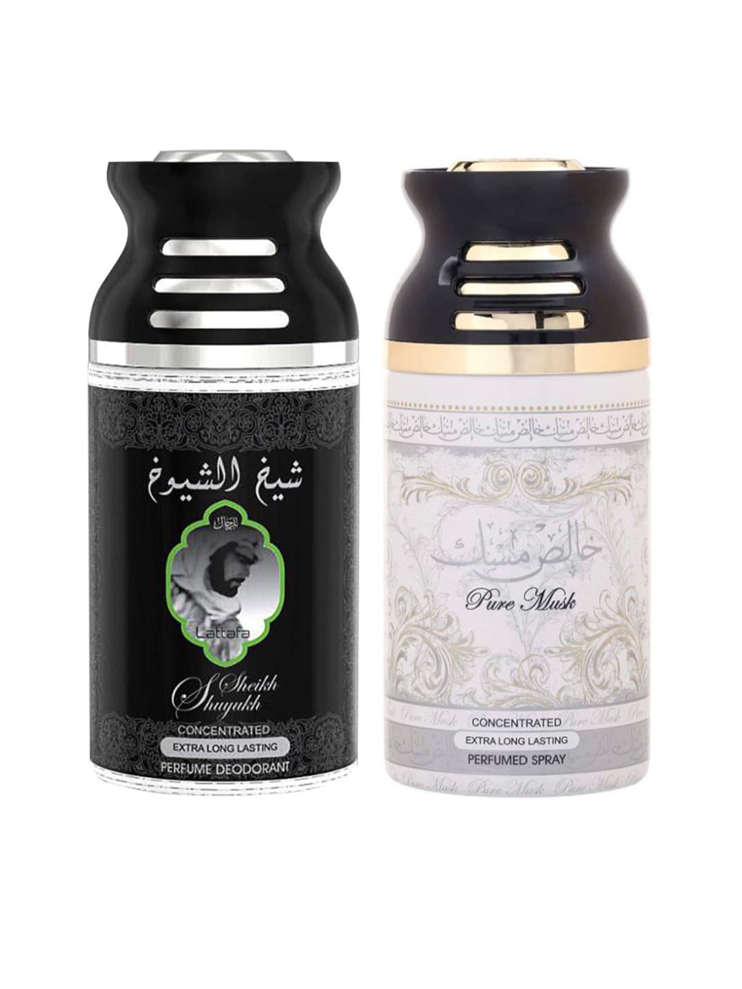 

Lattafa Pack of 2 Sheik Al Suyukh & Pure Musk Perfumed Deodorant Body Spray, Black