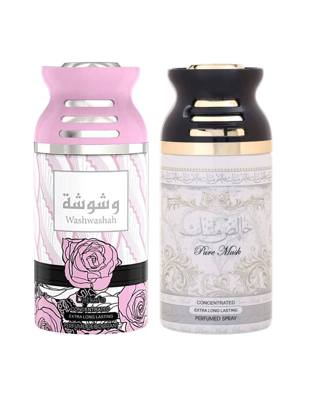 

Lattafa Pack of 2 Washwashah & Pure Musk Perfumed Deodorant, Pink
