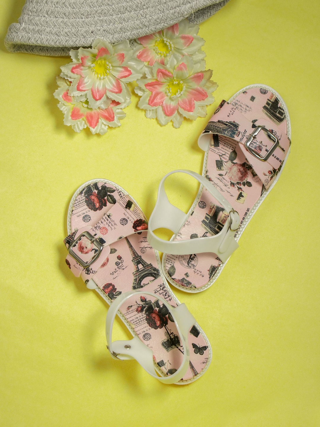 

Brauch Women Pink Printed Open Toe Flats with Buckles
