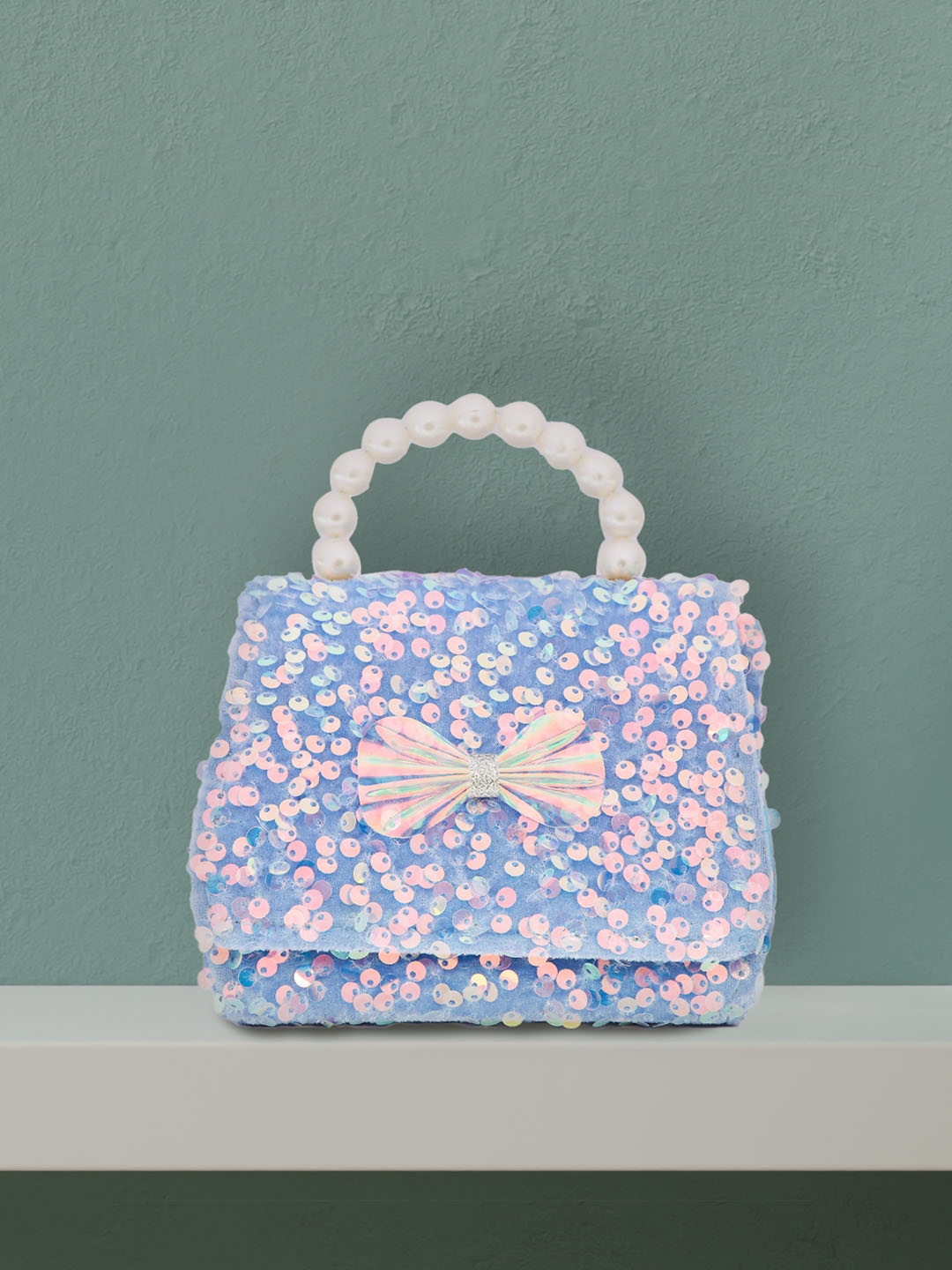 

POPLINS Blue Floral Suede Oversized Shopper Sling Bag with Bow Detail