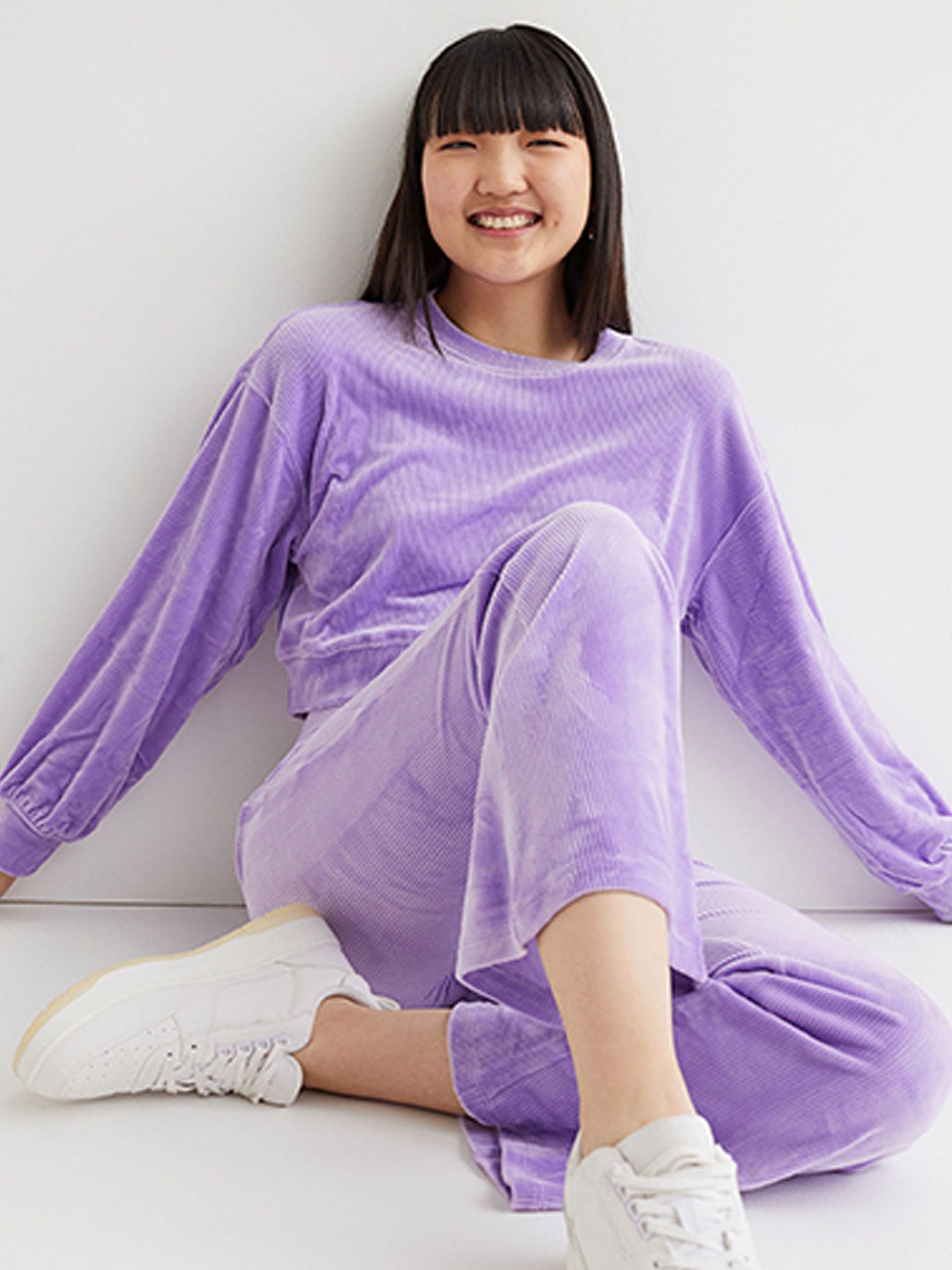 

H&M Women Purple Cropped Ribbed Velour Top