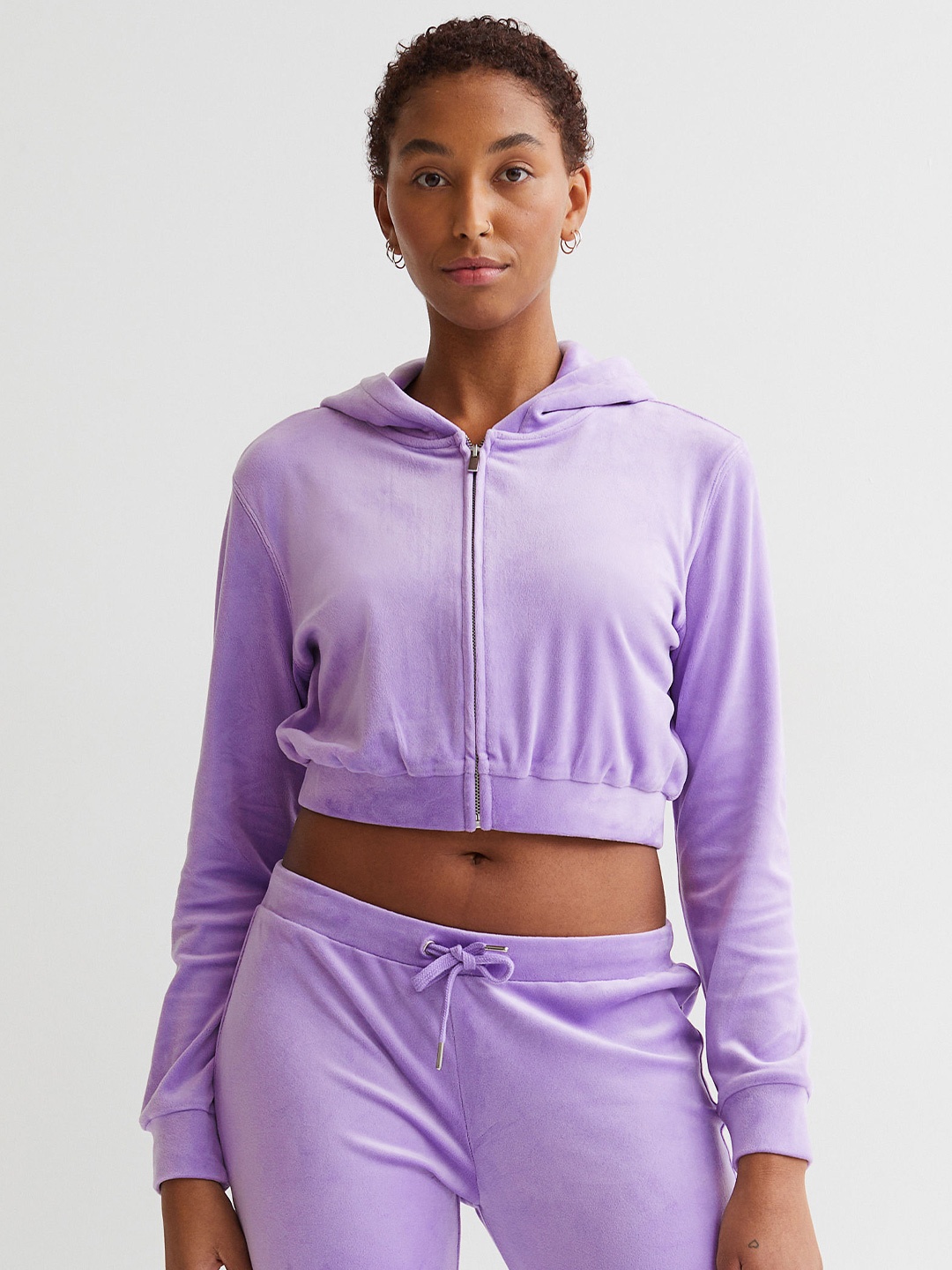 

H&M Purple Cropped Velour Zip-Though Hoodie
