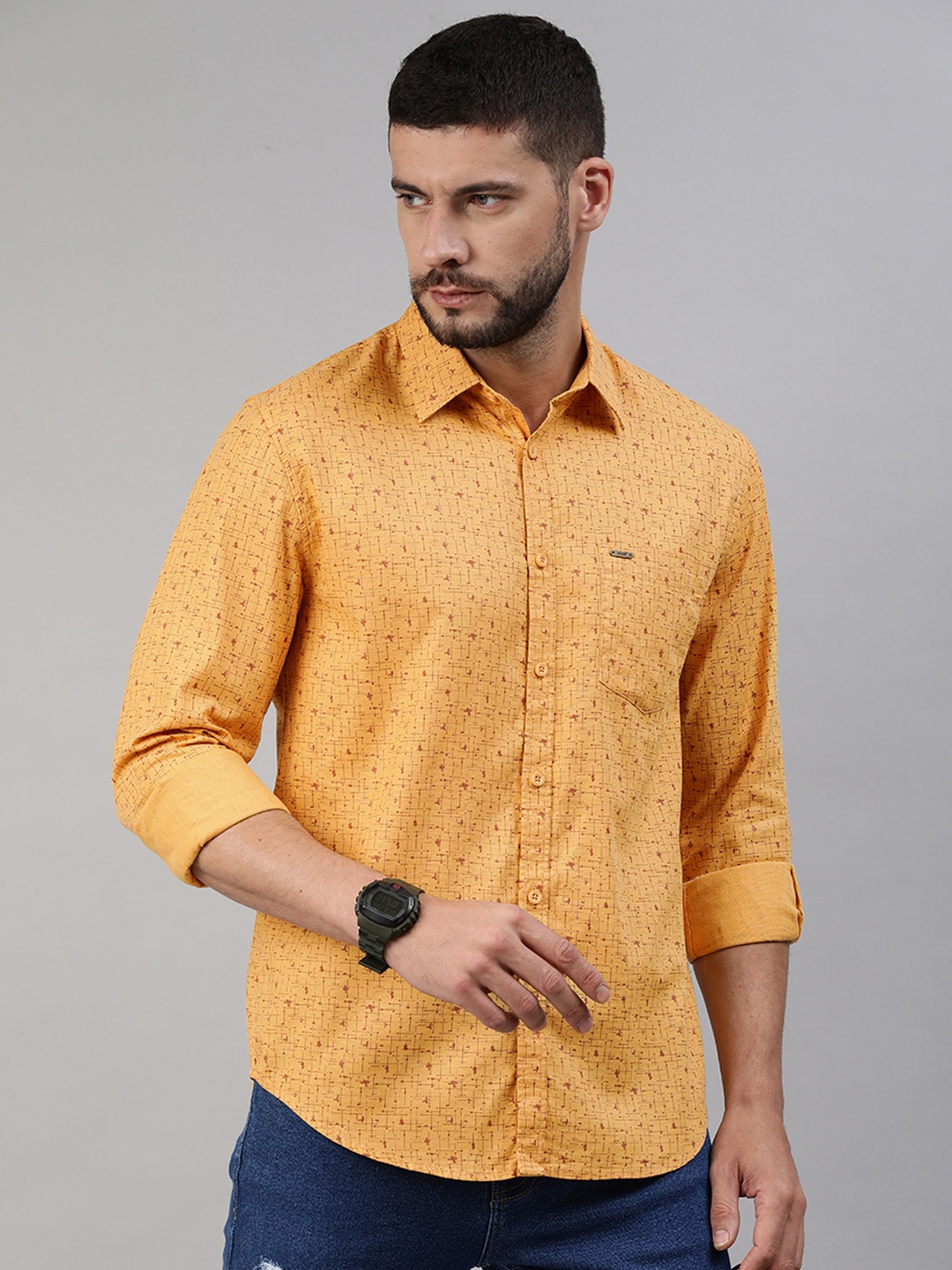 

abof Men Peach-Coloured Slim Fit Printed Casual Shirt