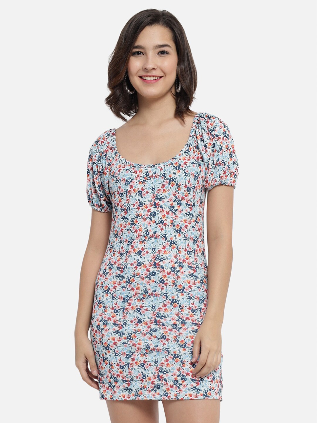 

Trend Arrest Blue Floral Georgette Bodycon Mini Dress