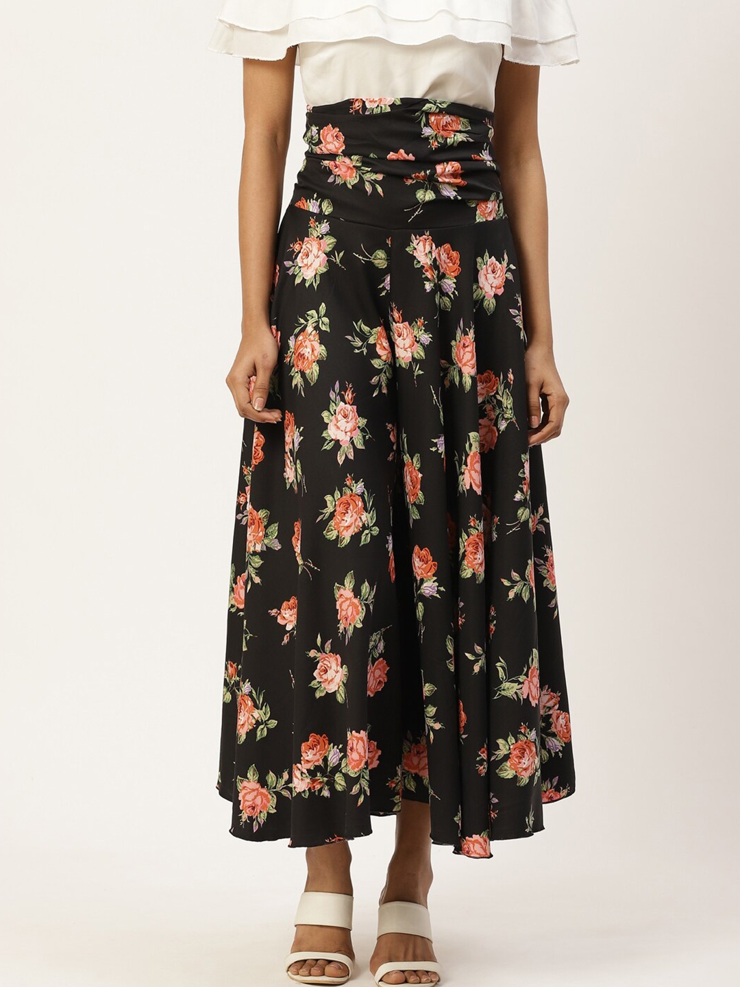 

Trend Arrest Women Black & Pink Floral Printed Flared Palazzos