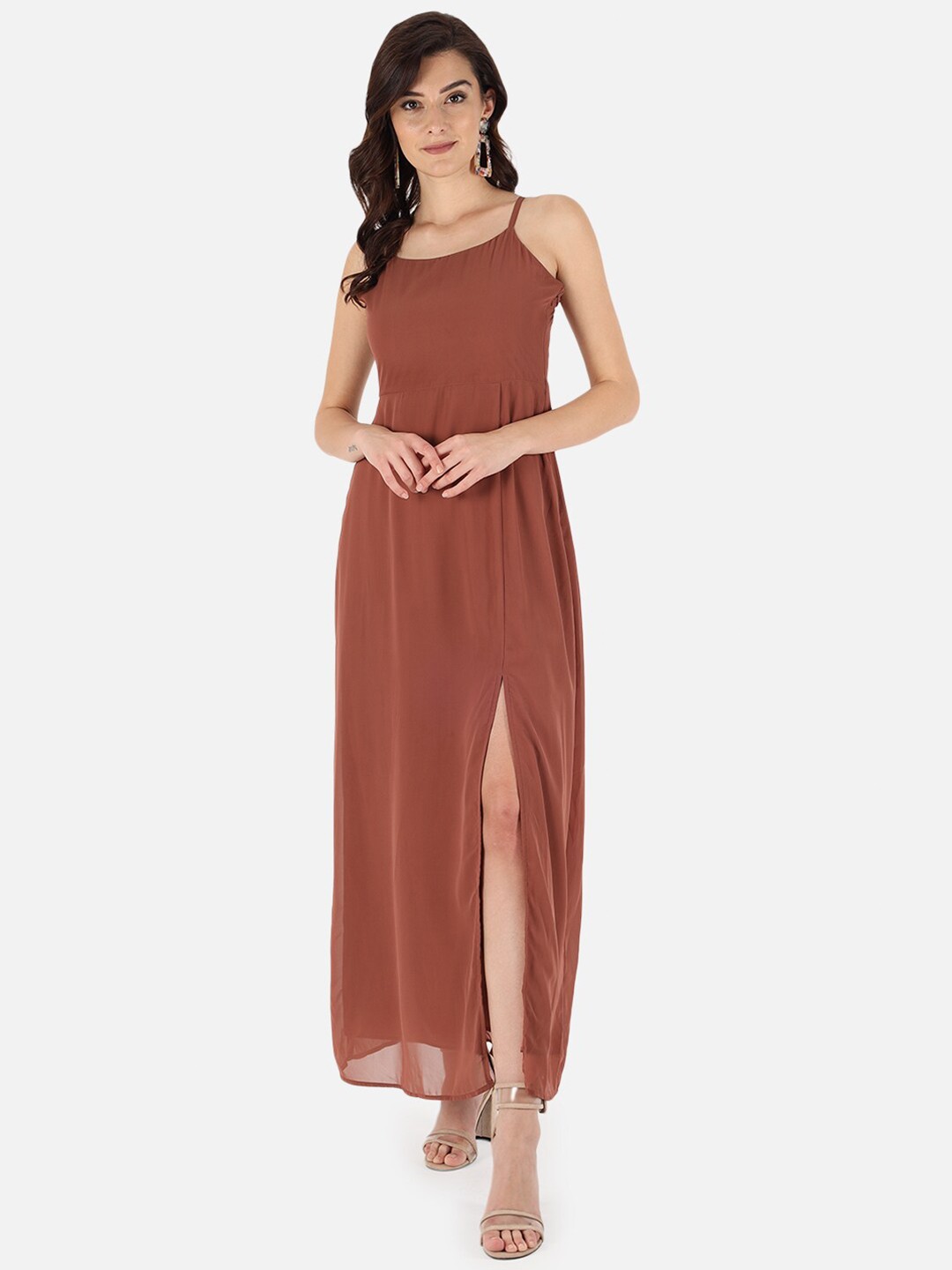 

Trend Arrest Beige Georgette Slit Maxi Dress