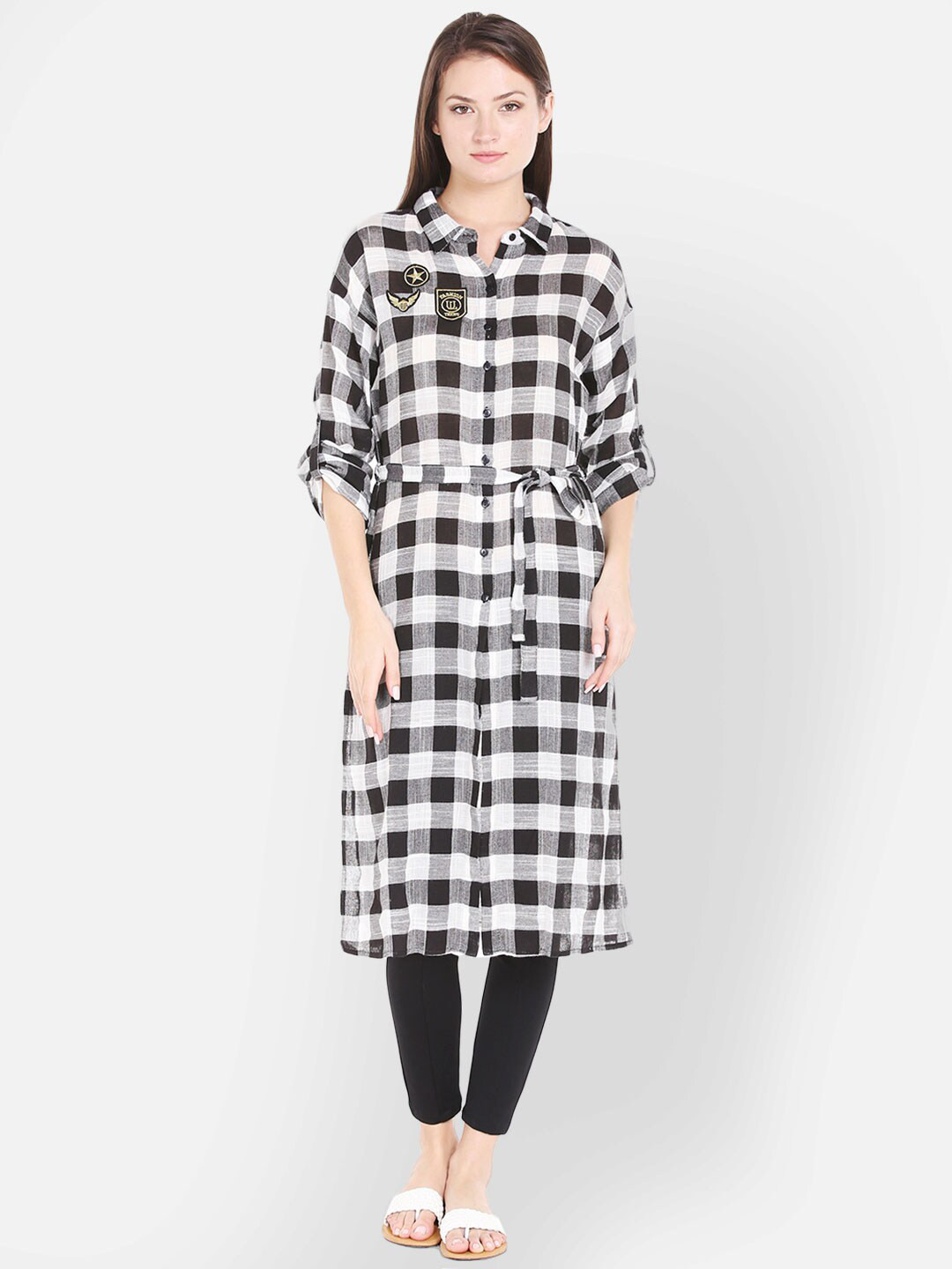 

Fusion Beats Black & White Checked Shirt Dress