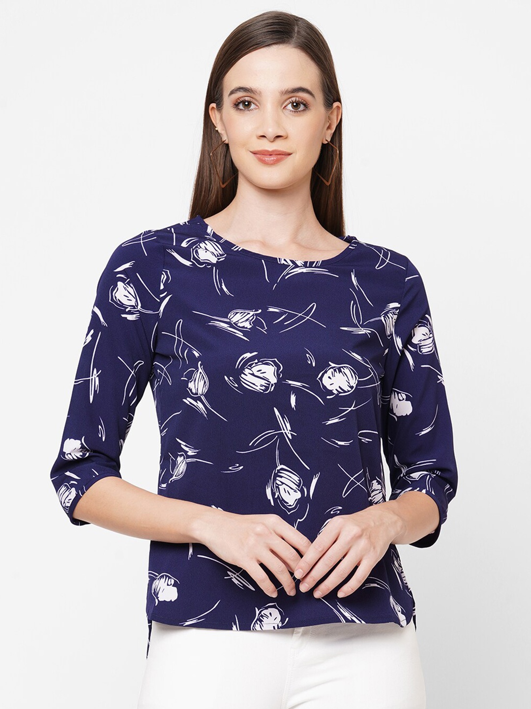 

109F Blue Floral Print Top