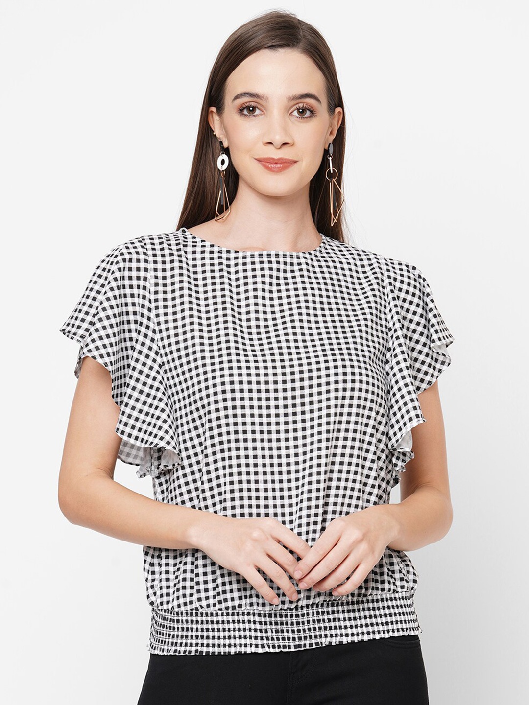

109F Black Checked Top