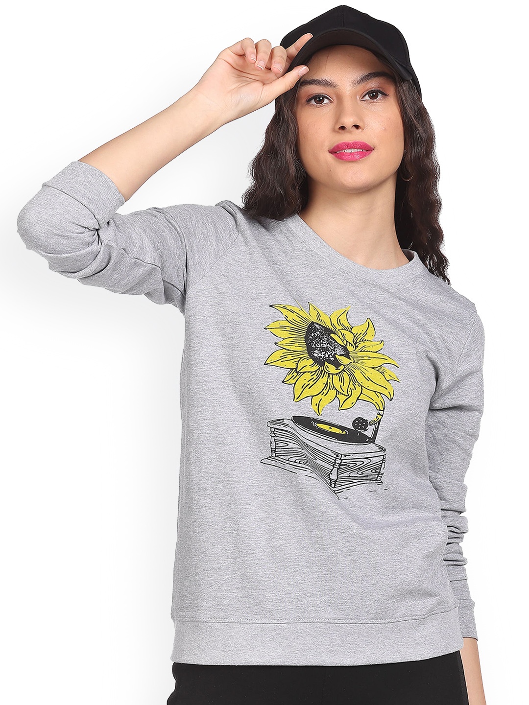 

Sugr Women Grey Round Neck Printed Sweatshirt