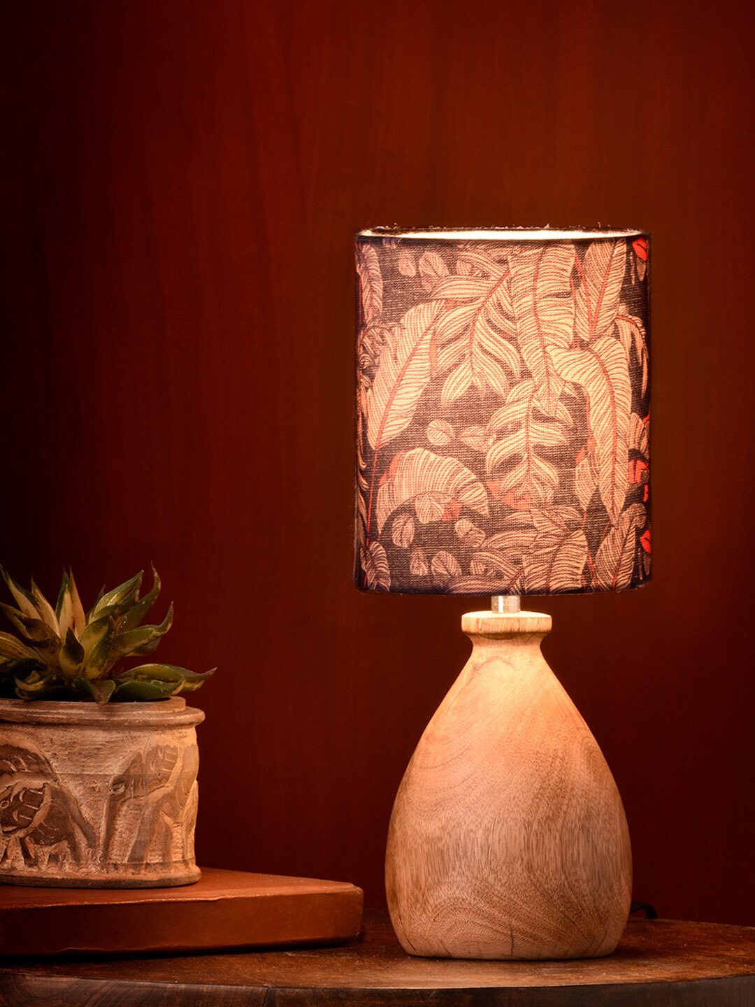 

green girgit Brown Wooden Dome Table Lamp