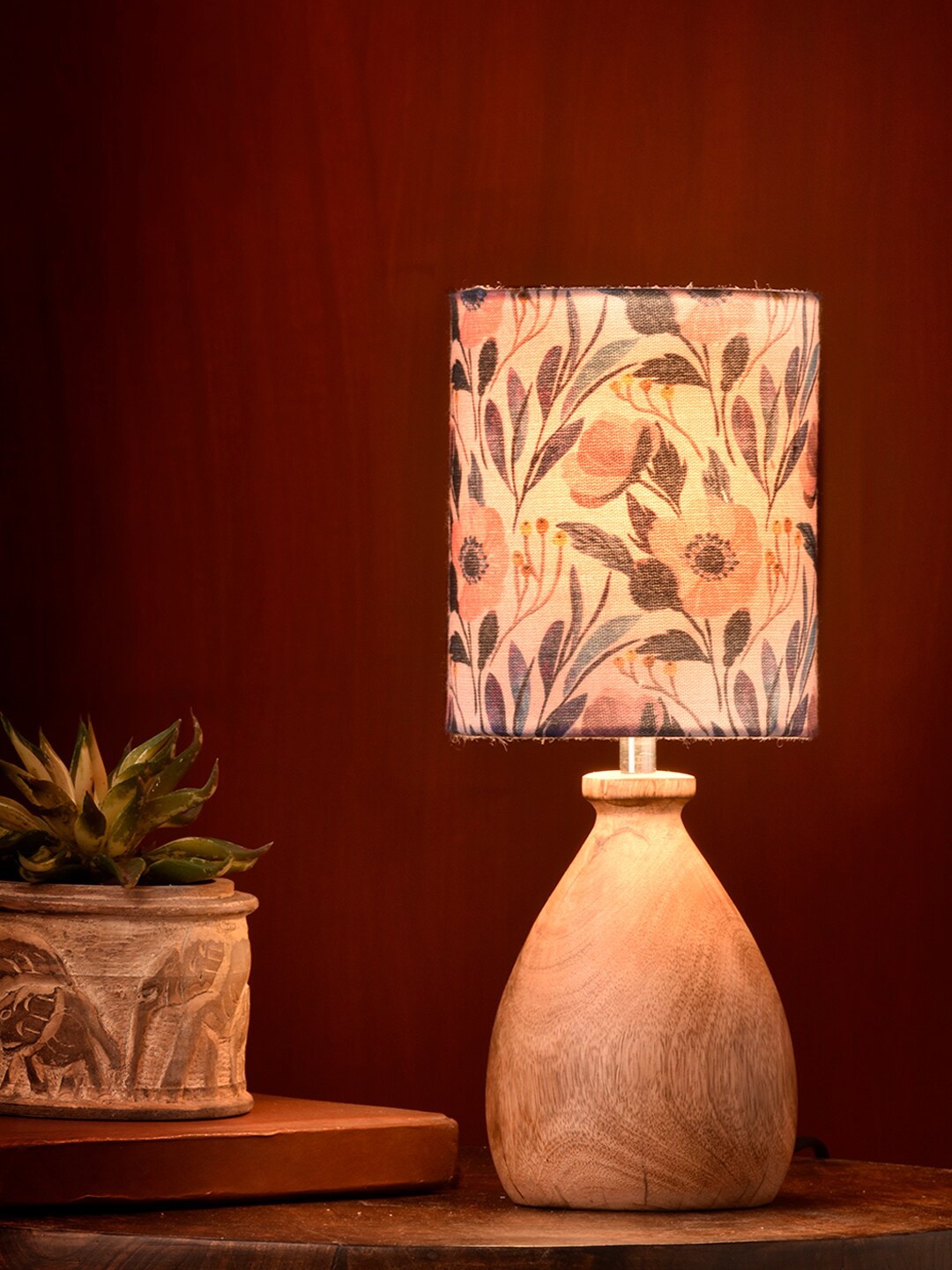 

green girgit Brown & Pink Table Lamp with Floral Shade