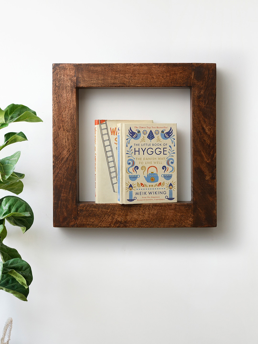 

green girgit Brown Wooden Square Wall Shelf