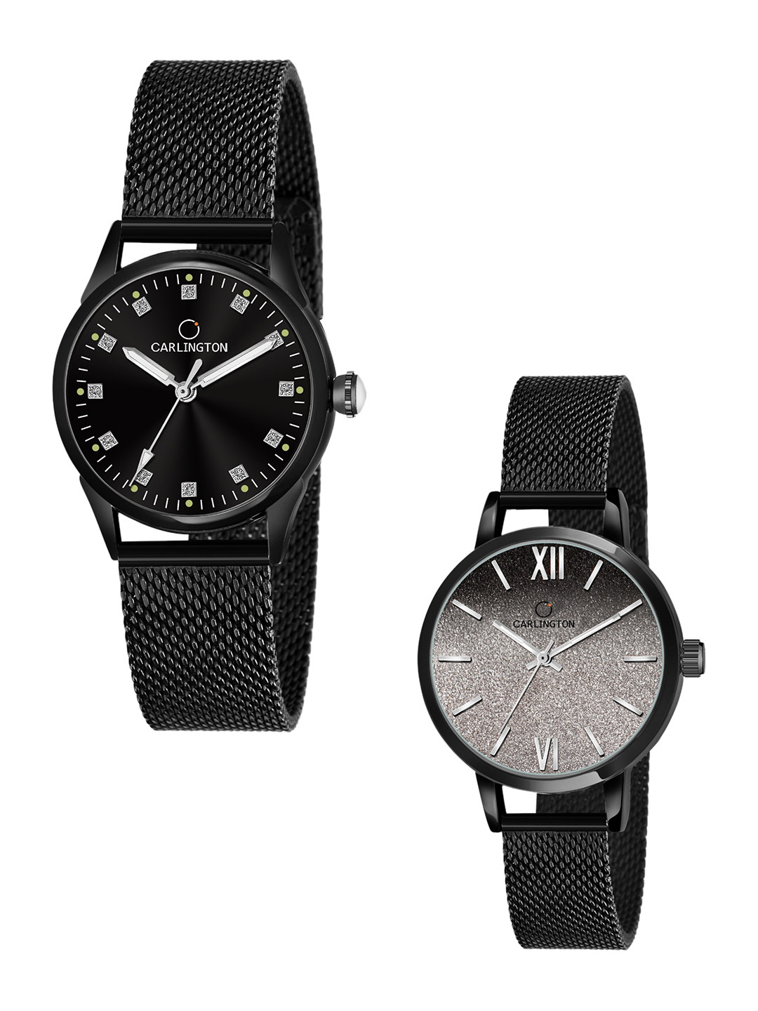 

CARLINGTON Women Set Of 2 Stainless Steel Bracelet Style Analogue Watches, Black