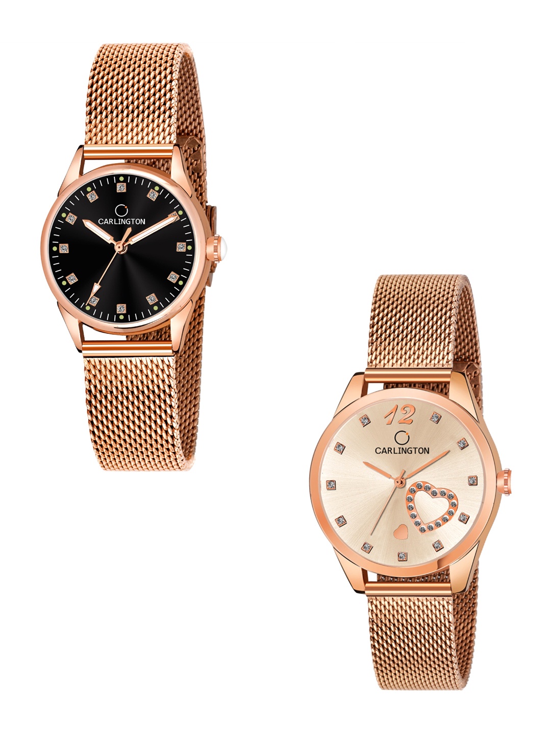 

CARLINGTON Women Set Of 2 Black & Rose Gold Toned Analogue Watch CT2003 CT2006