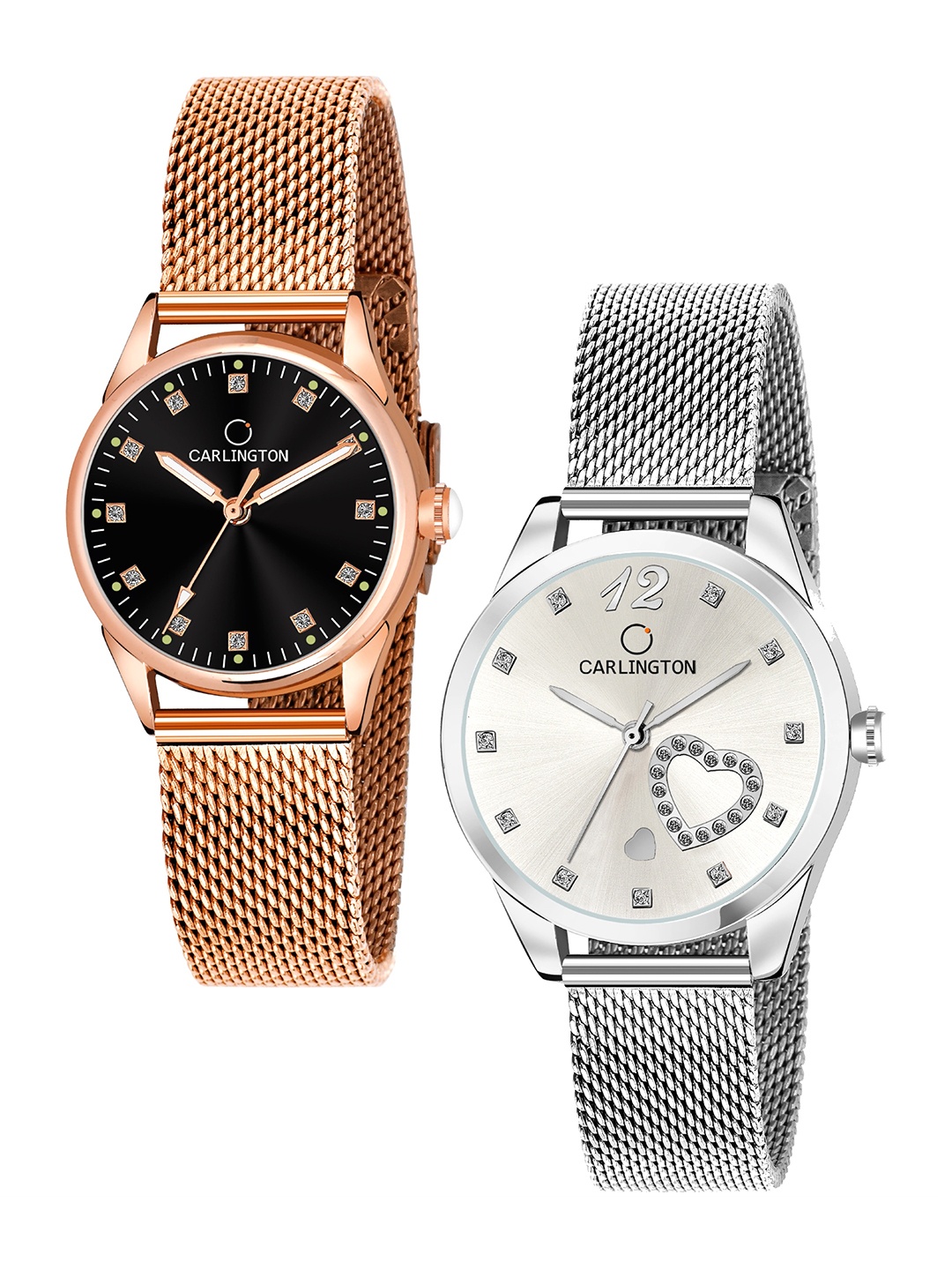 

CARLINGTON Women Set of 2 Dial Bracelet Style Straps Analogue Watch CT2003 CT2006, Multi