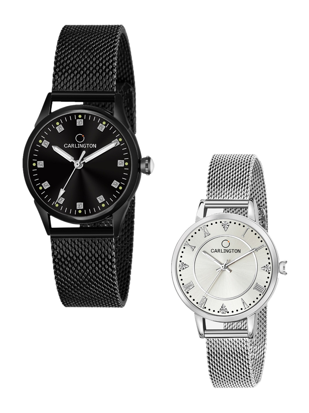 

CARLINGTON Women Set of 2 Analogue Watch - CT2003 Black-CT2013 Silver