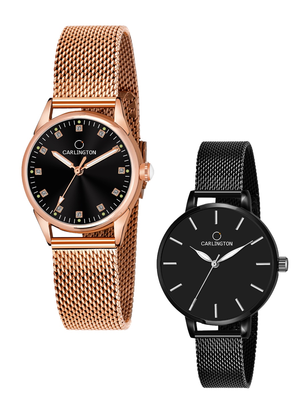 

CARLINGTON Women Set Of 2 Black Analogue Watch CT2003 CT2014