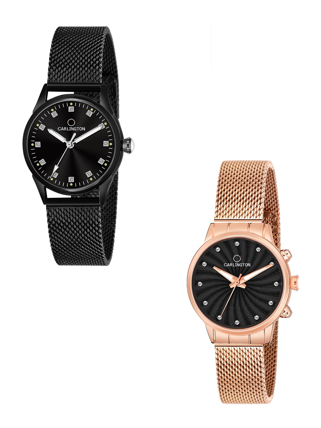 

CARLINGTON Women Set Of 2 Black Analogue Watch CT2003 CT2017