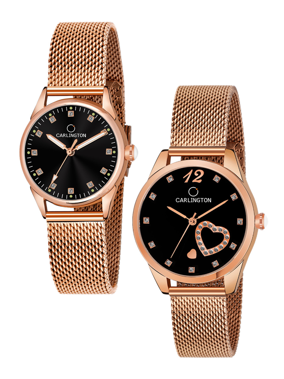 

CARLINGTON Women Set Of 2 Black Analogue Watch CT2003 CT2006