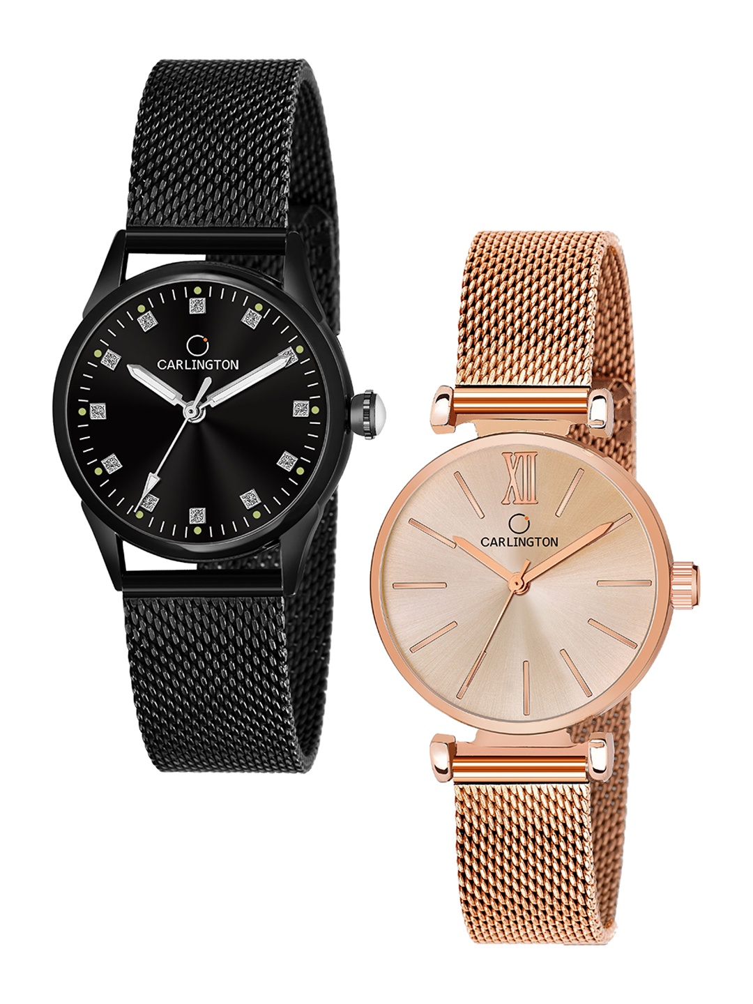 

CARLINGTON Women Set of 2 Analogue Watch - CT2003 Black-CT2016 RoseGold