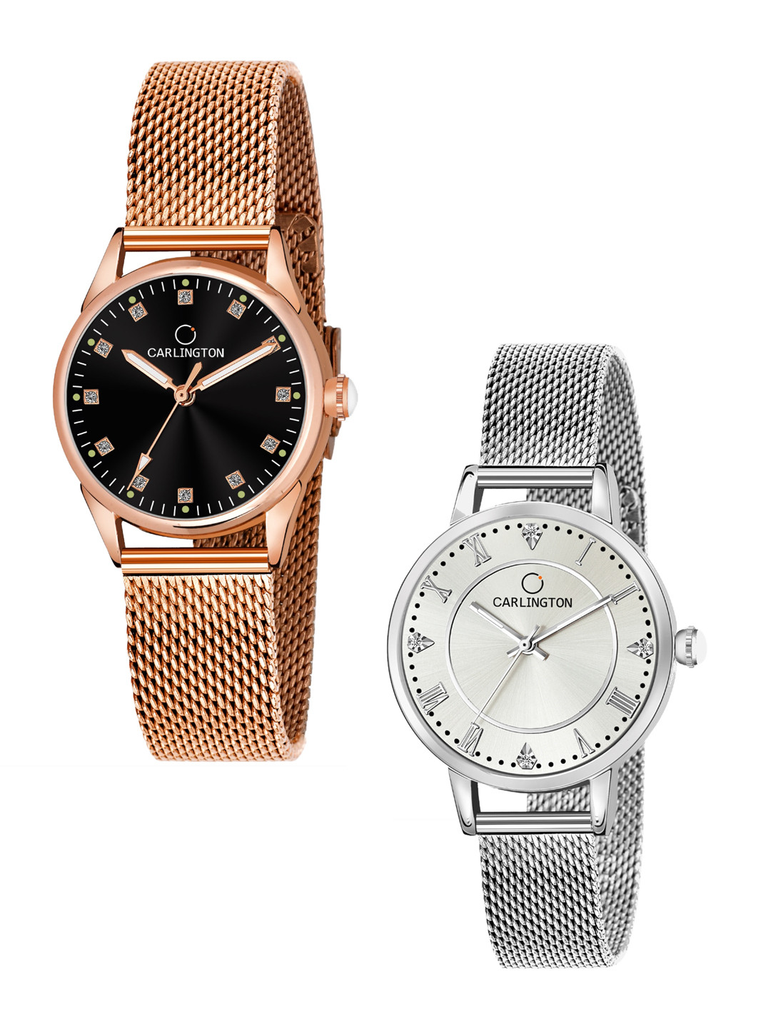 

CARLINGTON Women Set Of 2 Multicoloured Embellished Dial Stainless Steel Watch, Multi