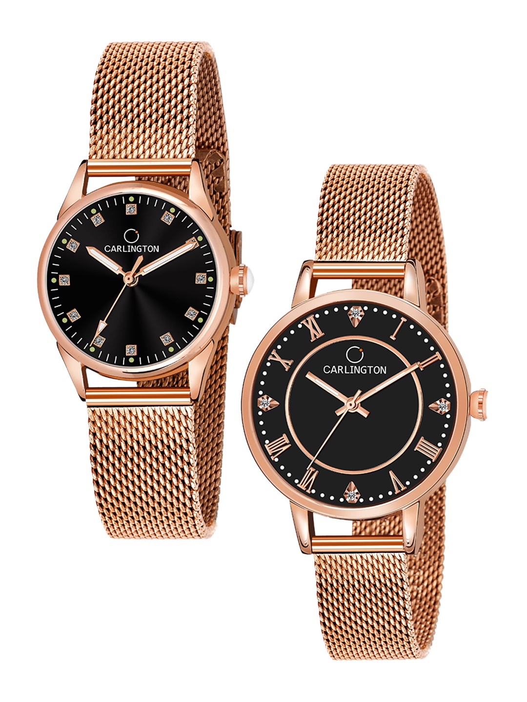 

CARLINGTON Women Set of 2 Analogue Watch - CT2003 RoseBlack-CT2013 RoseBlack, Black